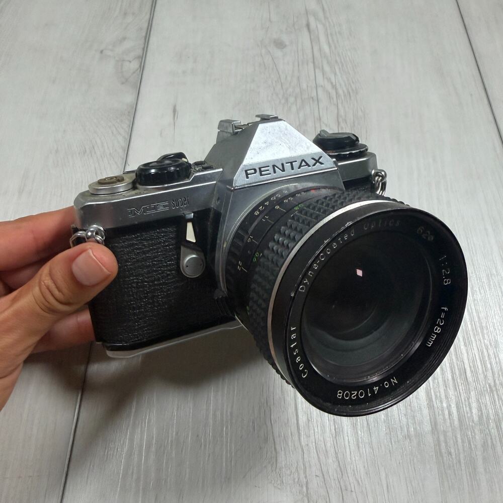 VTG Pentax ME Super 35mm SLR Film Camera Coastar 28mm lens Untested Parts Only
